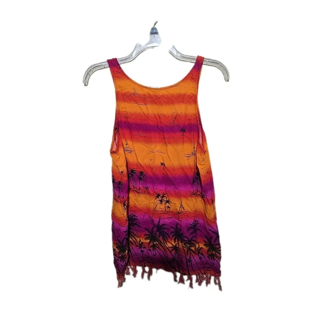 Beach Capana Orange Ombre Tropical Fringe Swim Cover Swimwear Womans Size Large‎